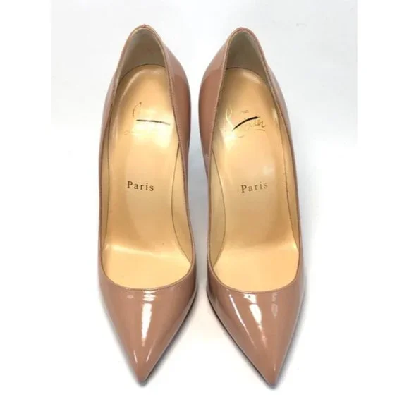 CHRISTIAN LOUBOUTIN Neutral Pigalle Follies 100 Patent Leather Pumps Heels